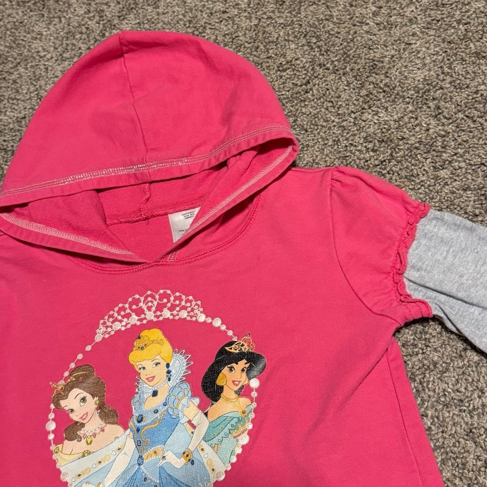 Disney Princess Hoodie Shirt Girls Size 4T Pink Layered Long Sleeve Belle Y2K - Picture 3 of 5